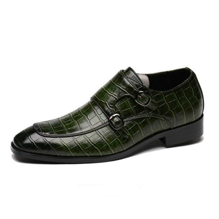 Crocodile Pattern Business Flat Bottom Leather Formal Shoes, Size:42(Green)-garmade.com