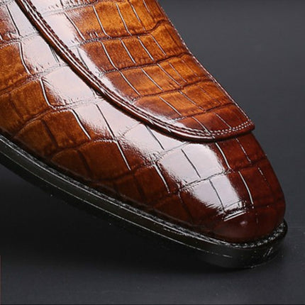 Crocodile Pattern Business Flat Bottom Leather Formal Shoes, Size:47(Brown)-garmade.com