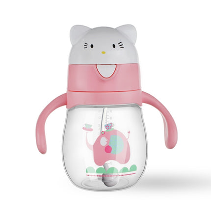 Infant Toddler Drink Cup Child Plastic Leakproof Cartoon Straw Cup With Handle Gravity Ball, Size:270 ml(Pink)-garmade.com