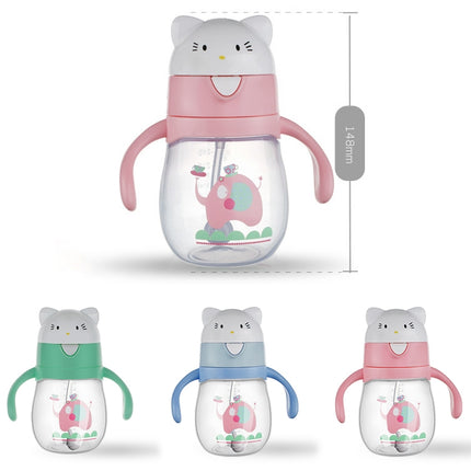 Infant Toddler Drink Cup Child Plastic Leakproof Cartoon Straw Cup With Handle Gravity Ball, Size:270 ml(Green)-garmade.com
