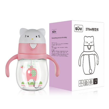 Infant Toddler Drink Cup Child Plastic Leakproof Cartoon Straw Cup With Handle Gravity Ball, Size:270 ml(Green)-garmade.com