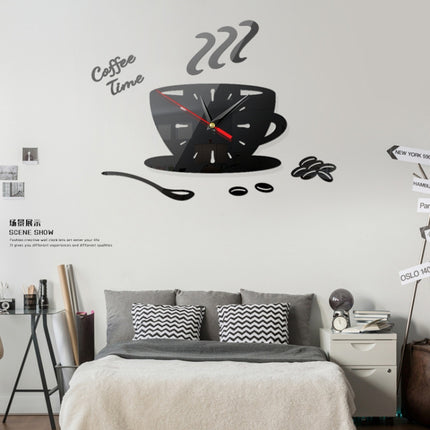 2 Sets Home DIY 3D Stereo Decorative Fashion Coffee Wall Clock Acrylic Mirror Wall Sticker Coffee Clock(Black)-garmade.com