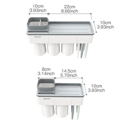 Free Punching Toothbrush Holder Set Bathroom Shelf, Style:3 Cups(Gray)-garmade.com