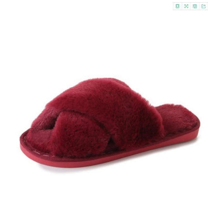 Cross Warm Plush Women Slippers, Size:36(Wine Red)-garmade.com