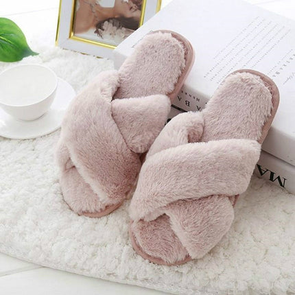 Cross Warm Plush Women Slippers, Size:38(Pink)-garmade.com