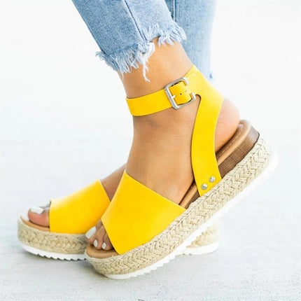 One-button Buckle Platform Women Sandals, Size:42(Yellow)-garmade.com