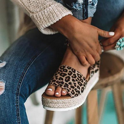 One-button Buckle Platform Women Sandals, Size:42(Leopard)-garmade.com
