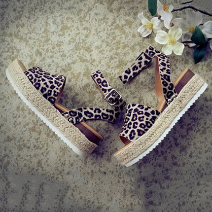 One-button Buckle Platform Women Sandals, Size:42(Leopard)-garmade.com