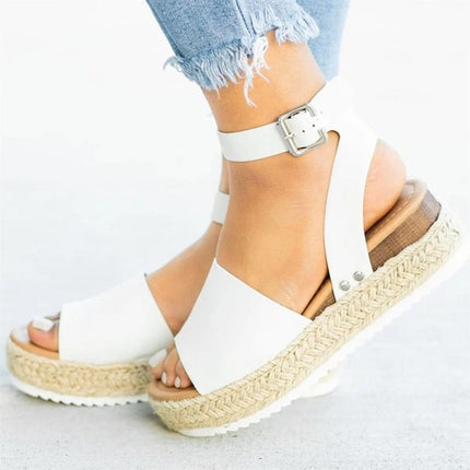 One-button Buckle Platform Women Sandals, Size:42(White)-garmade.com