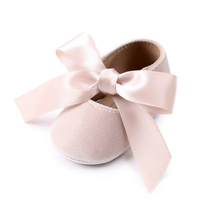 Baby Girl Bow Lace Up PU Leather Princess First Walkers Shoes(Light Pink)-garmade.com