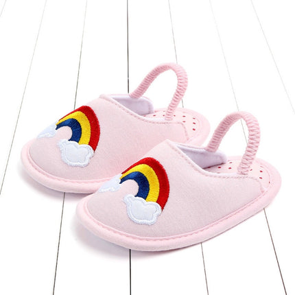 Children Slippers Female Non-slip 0-1 Years Old Cotton Soft Bottom Indoor Home Floor Shoes, Size:Inner Length 12cm(Pink Rainbow)-garmade.com