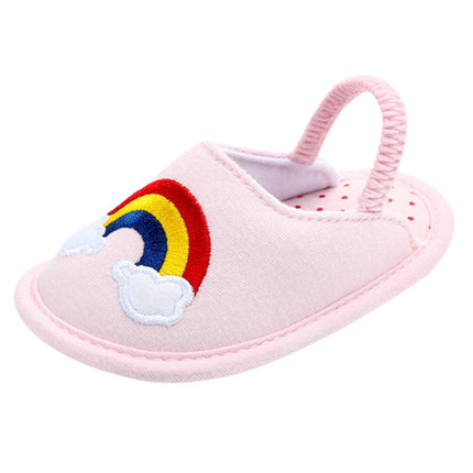 Children Slippers Female Non-slip 0-1 Years Old Cotton Soft Bottom Indoor Home Floor Shoes, Size:Inner Length 12cm(Pink Rainbow)-garmade.com