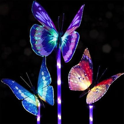 3 PCS Solar Power Light Multi-color Fiber Optic Butterfly LED Stake Light for Outdoor Garden-garmade.com