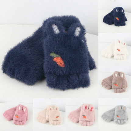 Children Half Finger Gloves Knitted Cold Warm Plus Velvet Fingerless Gloves(Light Gray)-garmade.com