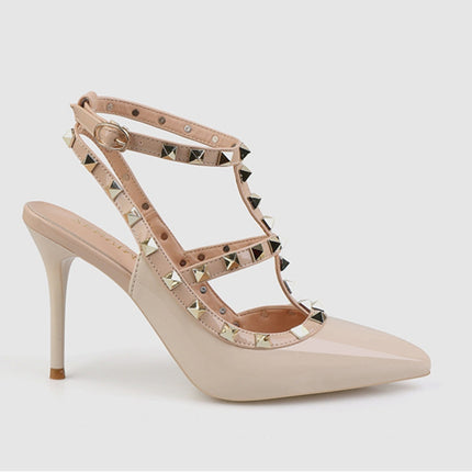 Pointed Stiletto Rivets Shallow Mouth High Heels, Shoes Size:39(Beige)-garmade.com