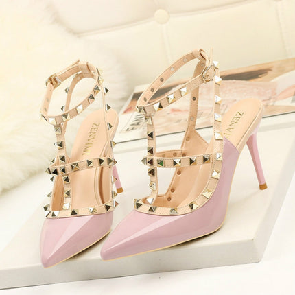 Pointed Stiletto Rivets Shallow Mouth High Heels, Shoes Size:39(Purple)-garmade.com