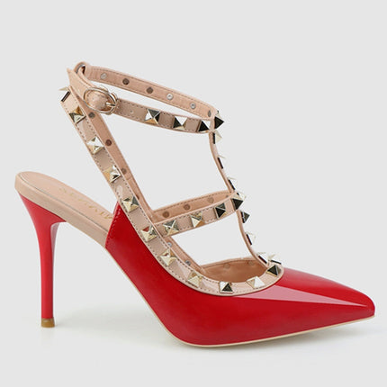Pointed Stiletto Rivets Shallow Mouth High Heels, Shoes Size:39(Red)-garmade.com