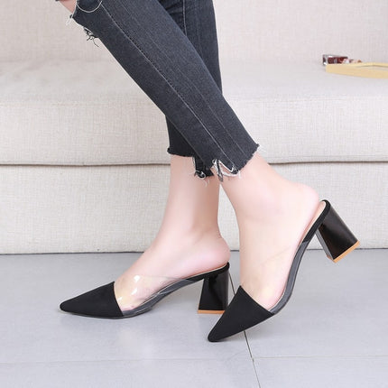 Fashion Pointed Head Thick Bottom Sandals Slippers, Siz:34(Black)-garmade.com