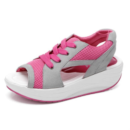 Fish Mouth Thick Bottom Increased Sports Leisure Mesh Shoes, Size:39(Pink)-garmade.com