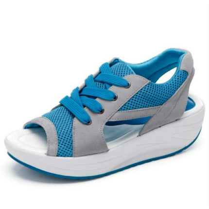 Fish Mouth Thick Bottom Increased Sports Leisure Mesh Shoes, Size:39(Blue)-garmade.com