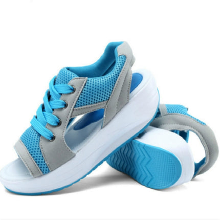 Fish Mouth Thick Bottom Increased Sports Leisure Mesh Shoes, Size:39(Blue)-garmade.com