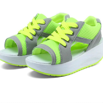 Fish Mouth Thick Bottom Increased Sports Leisure Mesh Shoes, Size:39(Green)-garmade.com