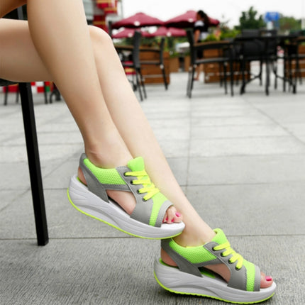 Fish Mouth Thick Bottom Increased Sports Leisure Mesh Shoes, Size:39(Green)-garmade.com