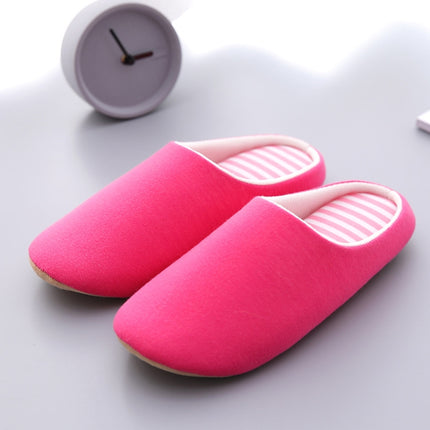 Indoor Striped Soft Bottom Home Non-slip Cotton Slippers, Size:40-41(Rose Red)-garmade.com