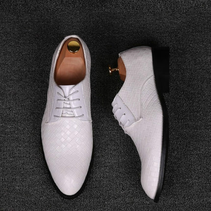 Men Business Dress Shoes Crocodile Leather Shoes Pointed Strips Brock Casual Shoes, Size:38(Yellow)-garmade.com