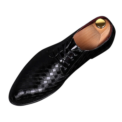 Men Business Dress Shoes Crocodile Leather Shoes Pointed Strips Brock Casual Shoes, Size:38(Black)-garmade.com