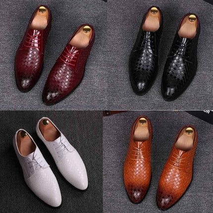 Men Business Dress Shoes Crocodile Leather Shoes Pointed Strips Brock Casual Shoes, Size:38(Red)-garmade.com