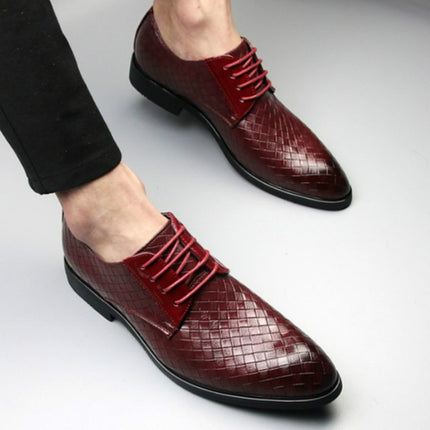 Men Business Dress Shoes Crocodile Leather Shoes Pointed Strips Brock Casual Shoes, Size:39(Red)-garmade.com