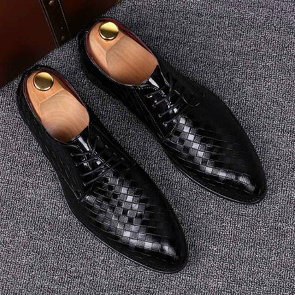 Men Business Dress Shoes Crocodile Leather Shoes Pointed Strips Brock Casual Shoes, Size:40(Black)-garmade.com