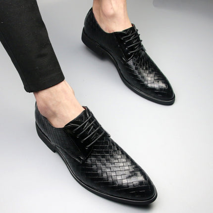 Men Business Dress Shoes Crocodile Leather Shoes Pointed Strips Brock Casual Shoes, Size:40(Black)-garmade.com