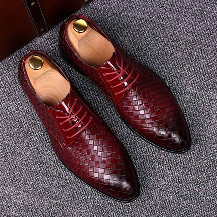 Men Business Dress Shoes Crocodile Leather Shoes Pointed Strips Brock Casual Shoes, Size:40(Red)-garmade.com