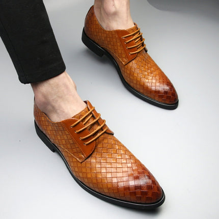 Men Business Dress Shoes Crocodile Leather Shoes Pointed Strips Brock Casual Shoes, Size:42(Yellow)-garmade.com