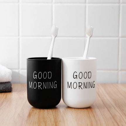 Simple Cute Brushing Cup Couple Plastic Mouthwash Cup, Pattern:Word(Gray-blue)-garmade.com