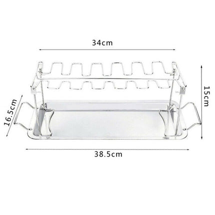 Stainless Steel Chicken Wing Leg Barbecue Rack with Drip Pan(Silver)-garmade.com