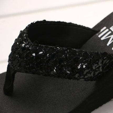 Sequin Slippers Wedge ith Flip Flops, Size:36(Sequin Brown)-garmade.com