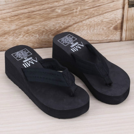 Sequin Slippers Wedge ith Flip Flops, Size:36(Black With Cloth)-garmade.com