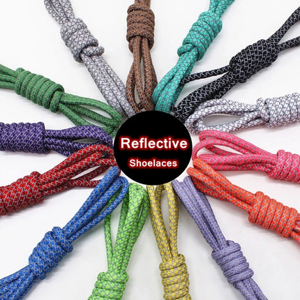 Reflective Shoe laces Round Sneakers ShoeLaces Kids Adult Outdoor Sports Shoelaces, Length:100cm(Yellow)-garmade.com
