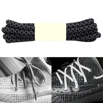 Reflective Shoe laces Round Sneakers ShoeLaces Kids Adult Outdoor Sports Shoelaces, Length:100cm(Black)-garmade.com