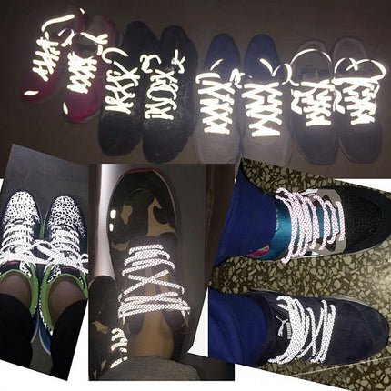 Reflective Shoe laces Round Sneakers ShoeLaces Kids Adult Outdoor Sports Shoelaces, Length:120cm(Light Grey)-garmade.com