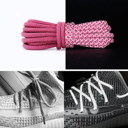 Reflective Shoe laces Round Sneakers ShoeLaces Kids Adult Outdoor Sports Shoelaces, Length:140cm(Rose Red)-garmade.com