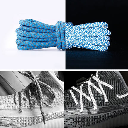 Reflective Shoe laces Round Sneakers ShoeLaces Kids Adult Outdoor Sports Shoelaces, Length:140cm(Sky Blue)-garmade.com