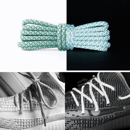 Reflective Shoe laces Round Sneakers ShoeLaces Kids Adult Outdoor Sports Shoelaces, Length:140cm(Light Green)-garmade.com