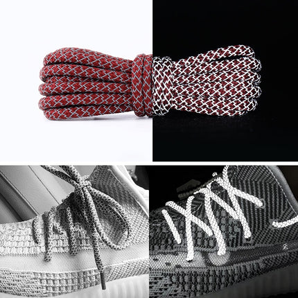 Reflective Shoe laces Round Sneakers ShoeLaces Kids Adult Outdoor Sports Shoelaces, Length:140cm(Dark Red)-garmade.com
