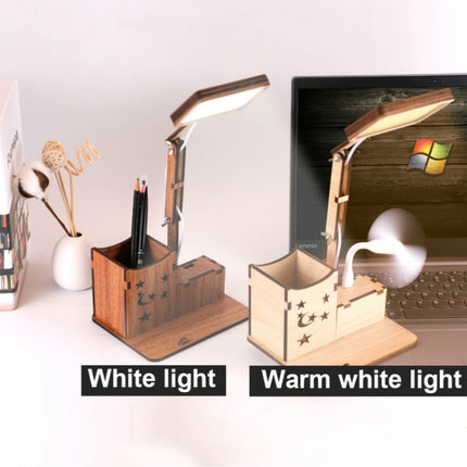 Wooden Multi-function Touch USB Pen Holder Desk Lamp Student Desktop Charging Reading Lamp Led Eye Protection Table Lamp, Style:USB Plug-in without Battery(Maple White)-garmade.com