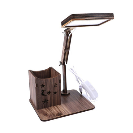 Wooden Multi-function Touch USB Pen Holder Desk Lamp Student Desktop Charging Reading Lamp Led Eye Protection Table Lamp, Style:USB Plug-in without Battery(Black)-garmade.com