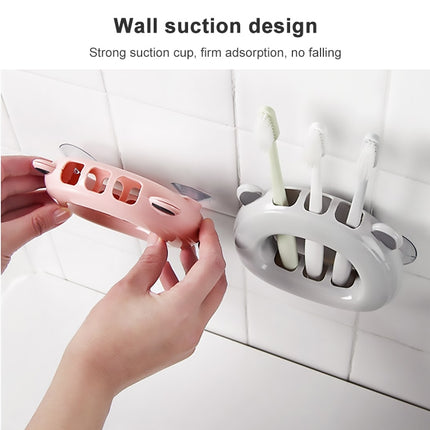 Wall-mounted Bathroom Wall Hanging Rack Creative Couple Suction Cup Toothbrush Shelf Holder(Pink)-garmade.com